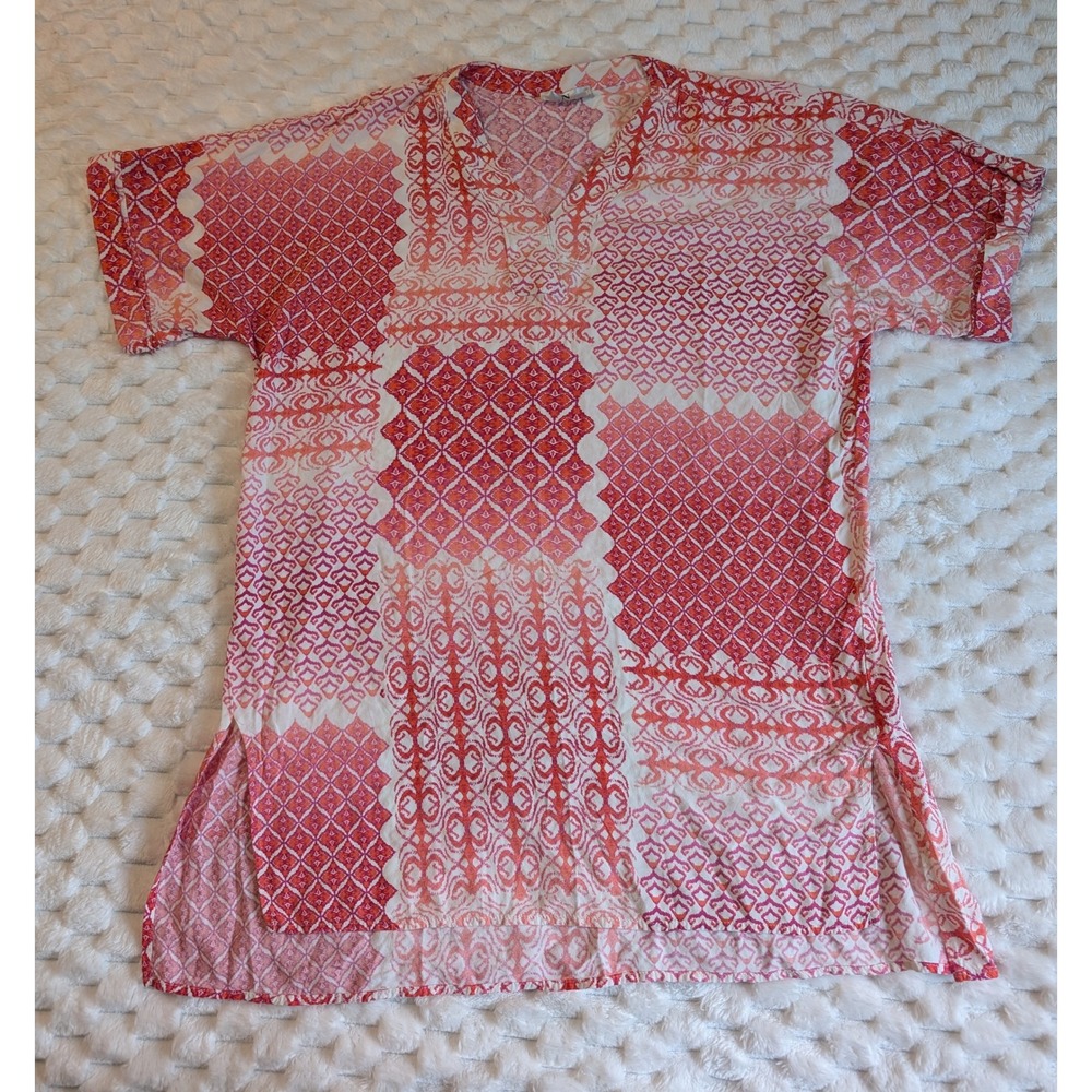Natori Tunic Top Geometric‎ Print Short Sleeve Casual L